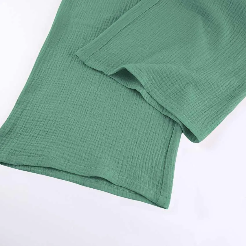 Womens Cotton Gauze Loungewear Sets Casual 2 Piece Sleepwear Button Down Shirt and Wide Leg Pants Outfits
