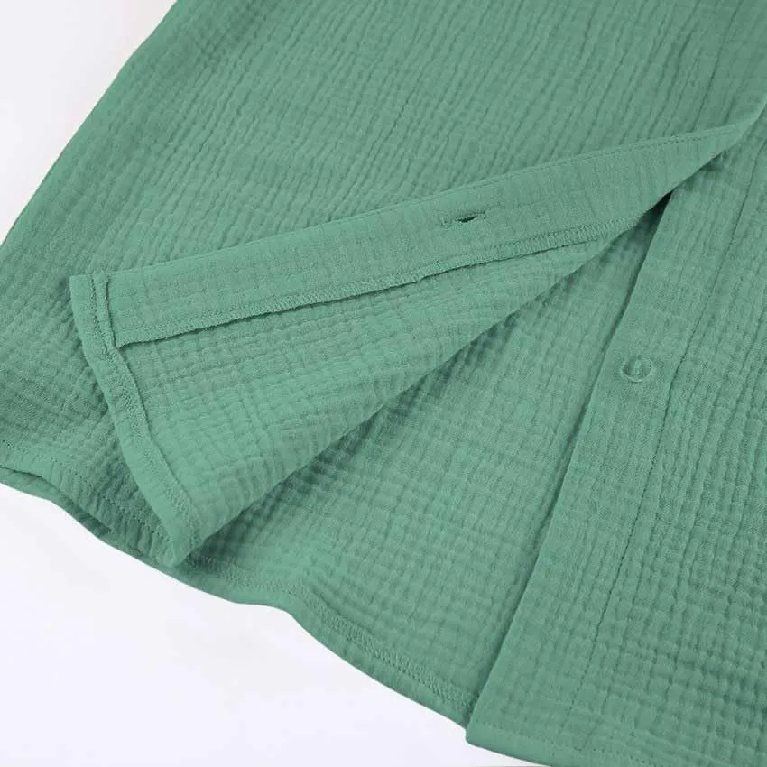 Womens Cotton Gauze Loungewear Sets Casual 2 Piece Sleepwear Button Down Shirt and Wide Leg Pants Outfits