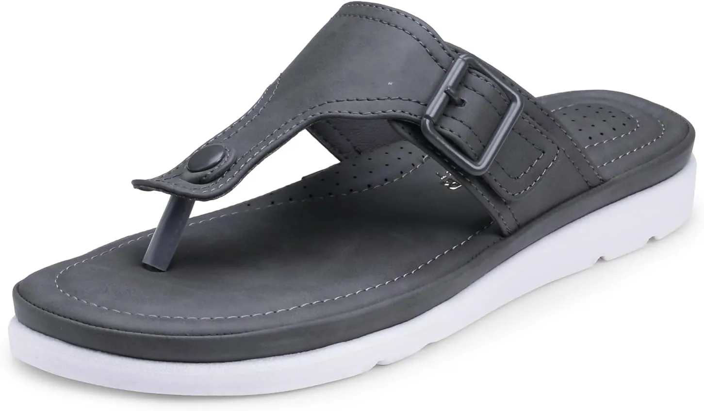 Womens Flat Memory Foam Slippers/Flip-Flops Fashion Stylish Casual Comfortable Diabetic Orthopedic Lightweight Synthetic Slip-on Sandals with Adjustable Buckle for Girls/Ladies D-630