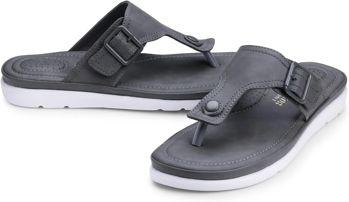 Womens Flat Memory Foam Slippers/Flip-Flops Fashion Stylish Casual Comfortable Diabetic Orthopedic Lightweight Synthetic Slip-on Sandals with Adjustable Buckle for Girls/Ladies D-630