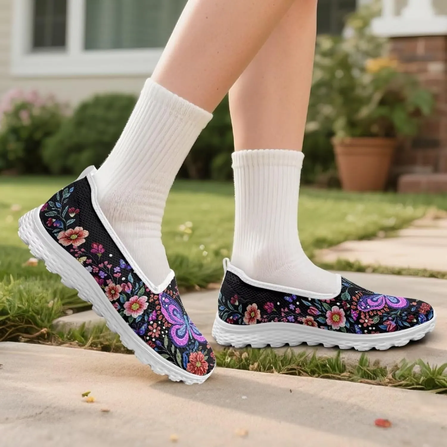 Womens Flat Shoes Mesh Slip on Shoes for Women Breathable Sneakers Travel Loafer Breathable Walking Flats