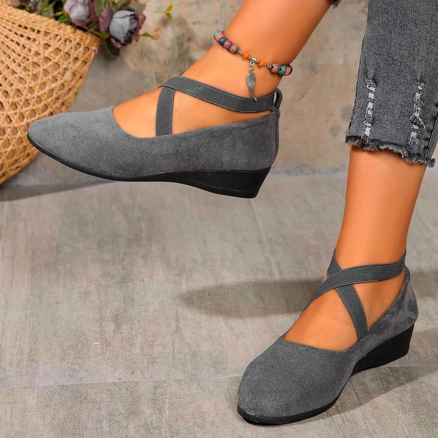Womens Flats Comfortable Shoes Crisscross Elastic Ankle Straps Closed Toe Dressy Fashion Casual Ballet Office Flats Shoes