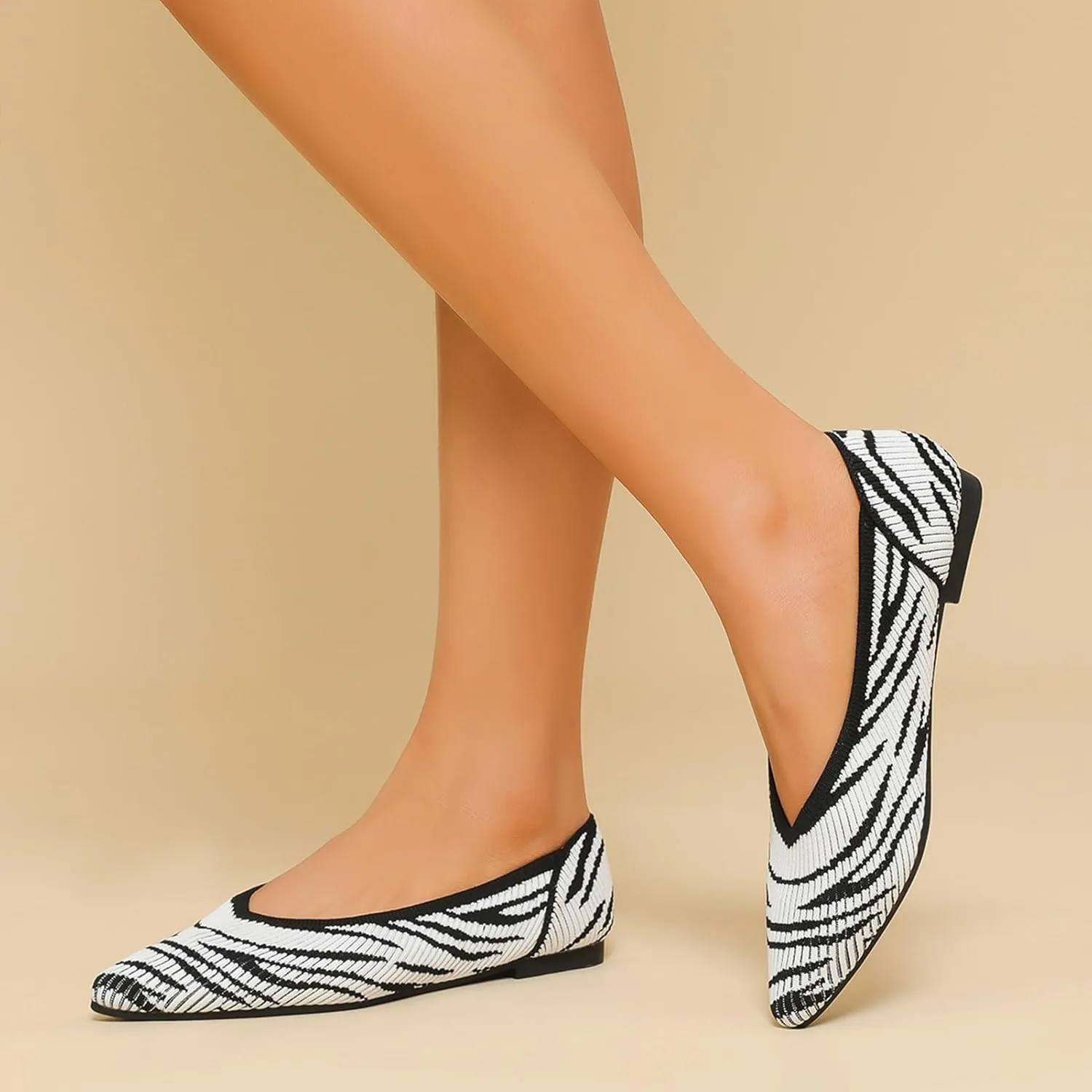 Women's Flats Shoes Pointed Toe Knit Ballet Comfortable Dressy Slip On Flat