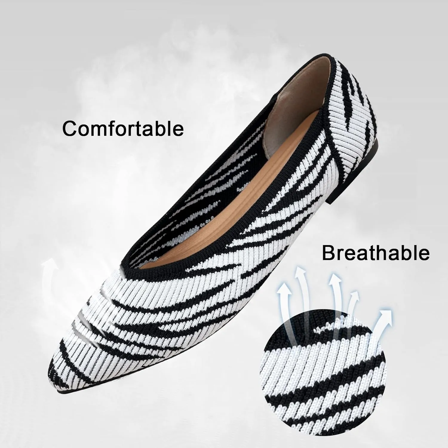 Women's Flats Shoes Pointed Toe Knit Ballet Comfortable Dressy Slip On Flat