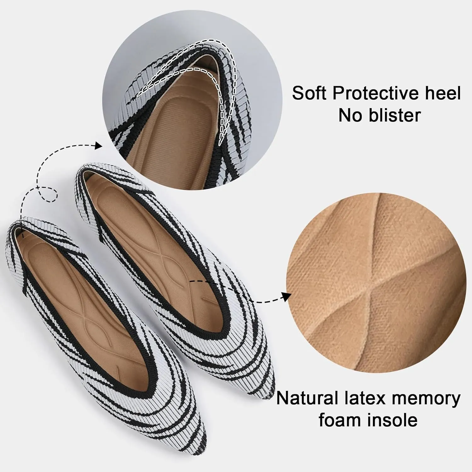 Women's Flats Shoes Pointed Toe Knit Ballet Comfortable Dressy Slip On Flat