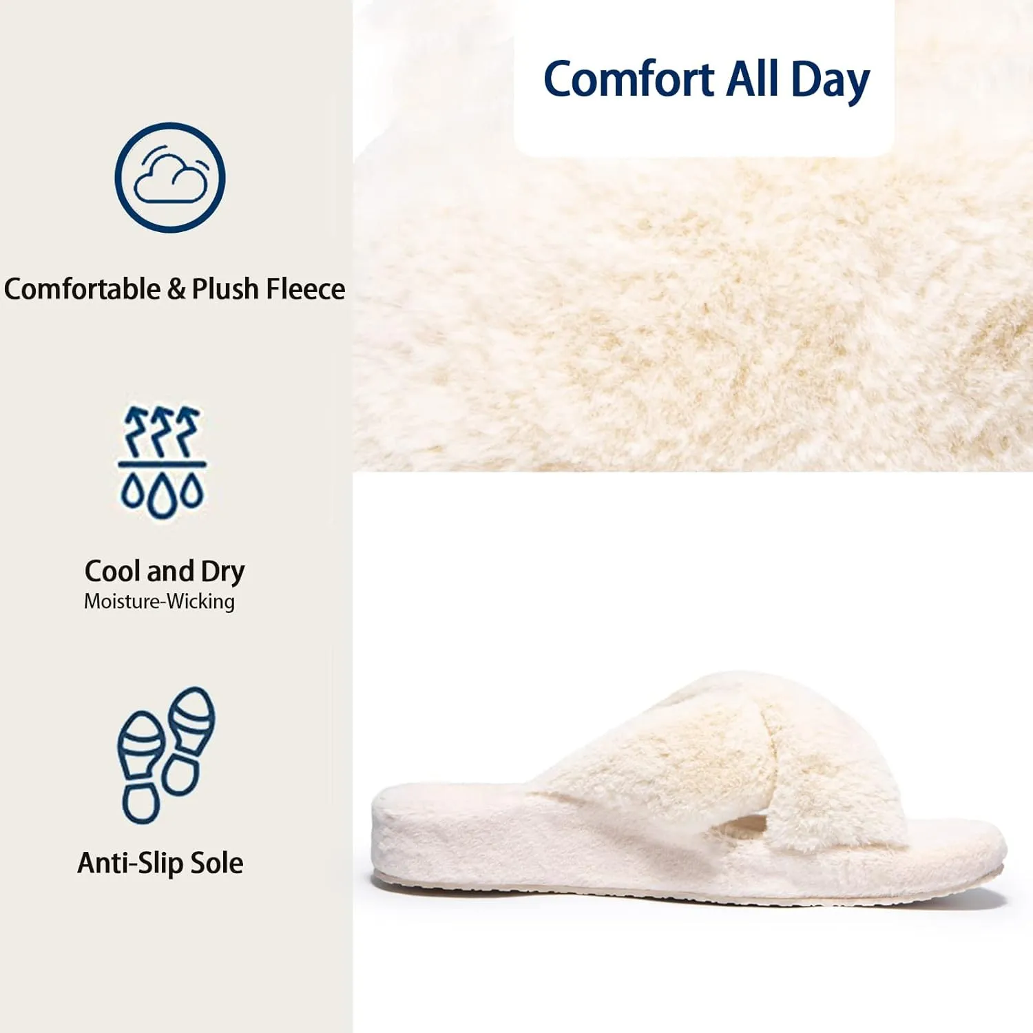 Womens Fuzzy Cross Band Slippers with Orthotic Insole Arch Support, Comfortable Spa Plush House Slippers for Plantar Fasciitis, Foot and Heel Pain, Recovery Slippers for Women