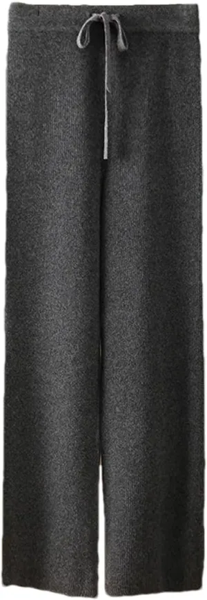 Women's Knitted Warm Stripe Wide-Leg Trousers Classic Drawstring Lace Up Solid Pants