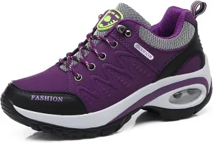 Women's Leather Lace Up Air Cushion Orthopedic Hiking Shoes Lightweight Comfortable Waterproof Arch Support Platform Outdoors Casual Walking Sneakers for Trekking Camping Tennis