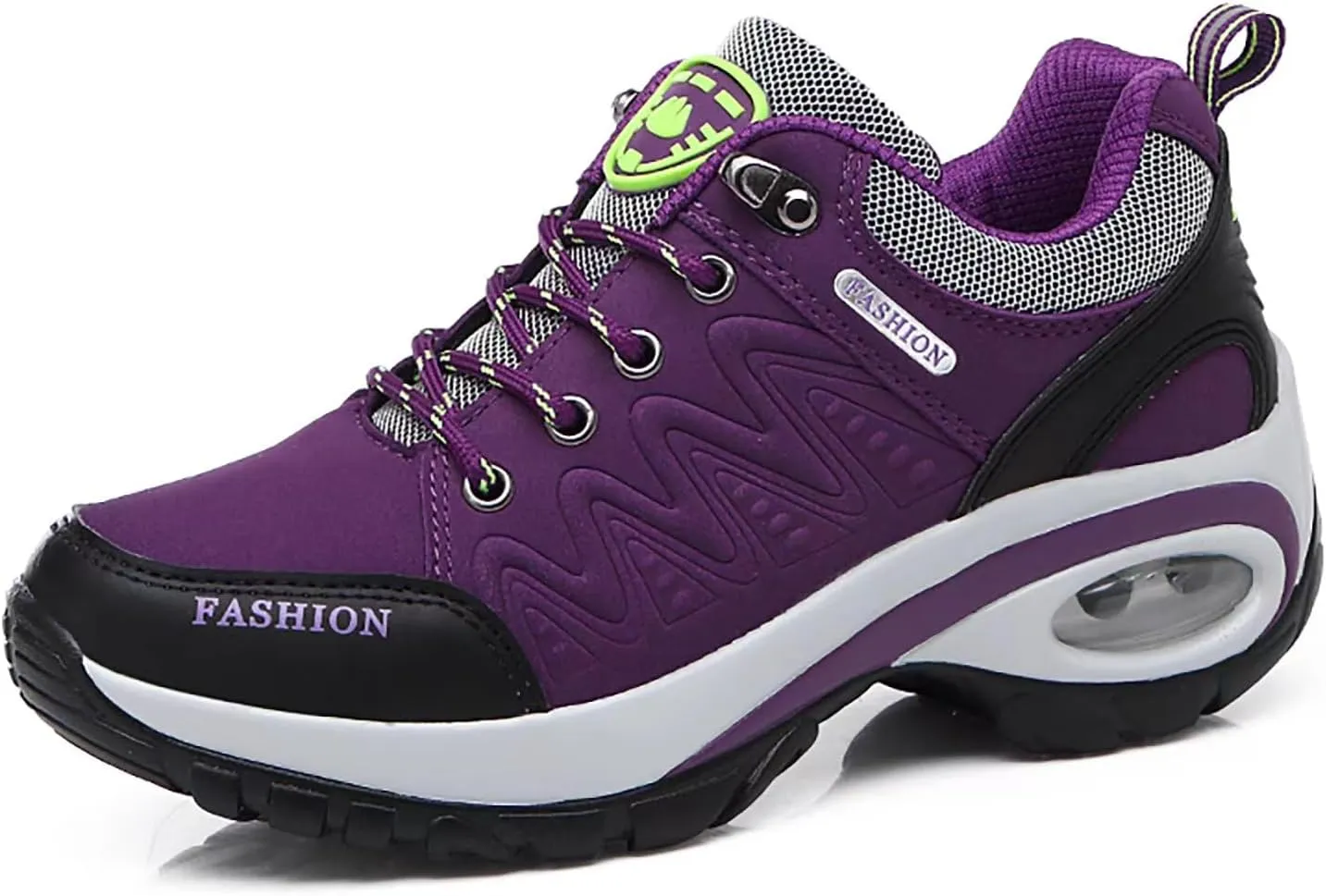 Women's Leather Lace Up Air Cushion Orthopedic Hiking Shoes Lightweight Comfortable Waterproof Arch Support Platform Outdoors Casual Walking Sneakers for Trekking Camping Tennis
