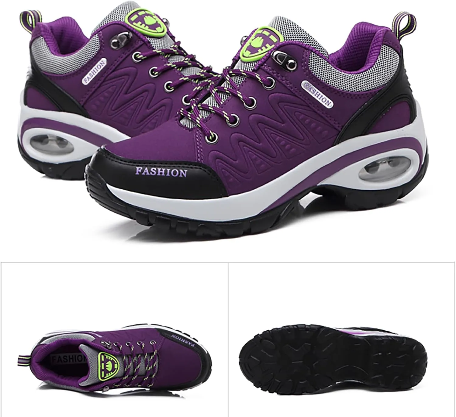 Women's Leather Lace Up Air Cushion Orthopedic Hiking Shoes Lightweight Comfortable Waterproof Arch Support Platform Outdoors Casual Walking Sneakers for Trekking Camping Tennis