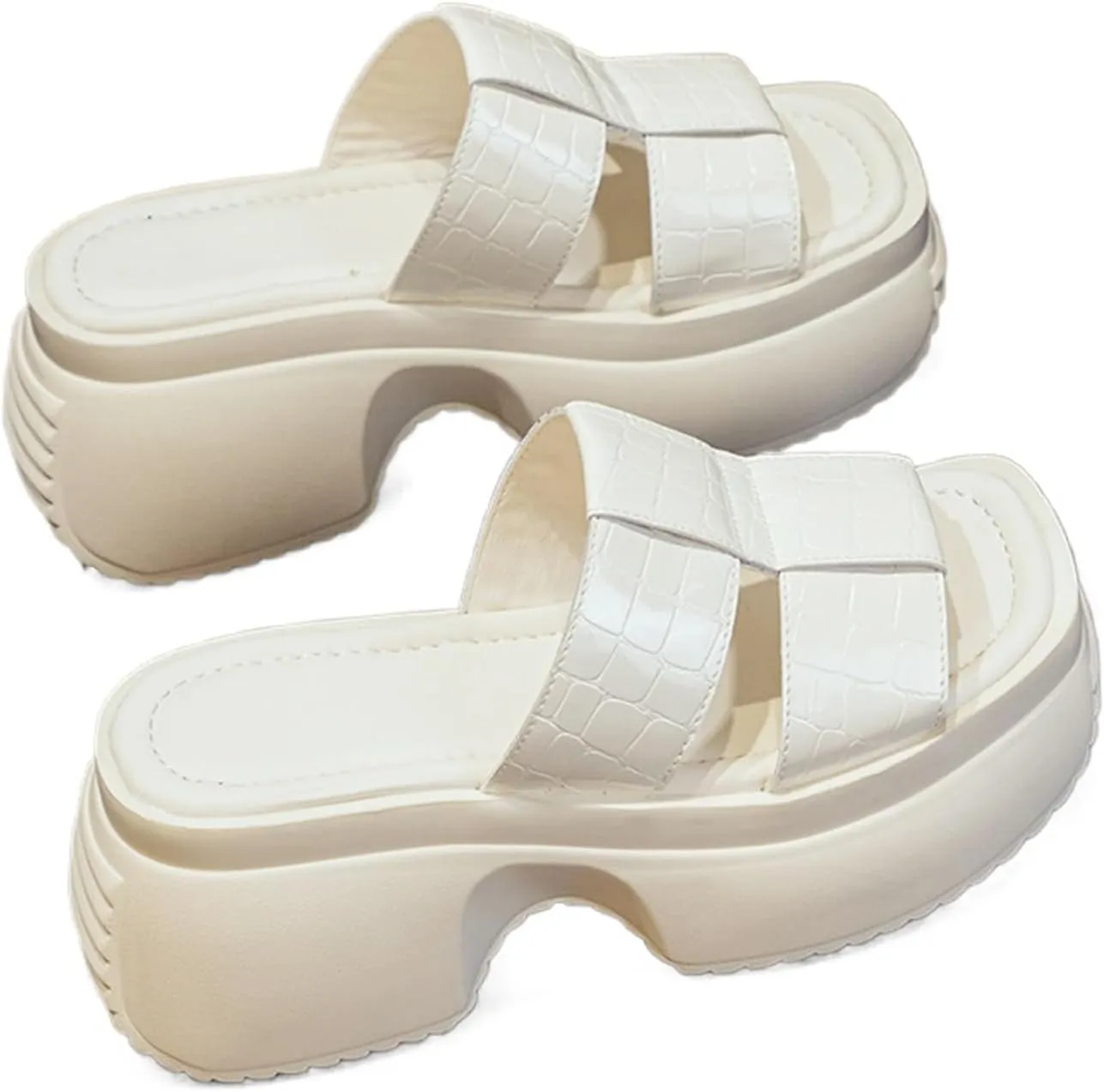 Women's Leather Platform Wedge Heel Sandals,Comfy Soft Fashion Open Toe Platform Slip-on Casual Outdoor Beach Slipper
