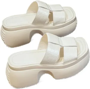 Women's Leather Platform Wedge Heel Sandals,Comfy Soft Fashion Open Toe Platform Slip-on Casual Outdoor Beach Slipper