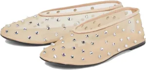 Women's Mesh Ballet Flat Shoes with Glitter Rhinestone Crystal Ballerina Flats Closed Square Toe Comfortable Casual Dress Mary Jane Shoes Ladies
