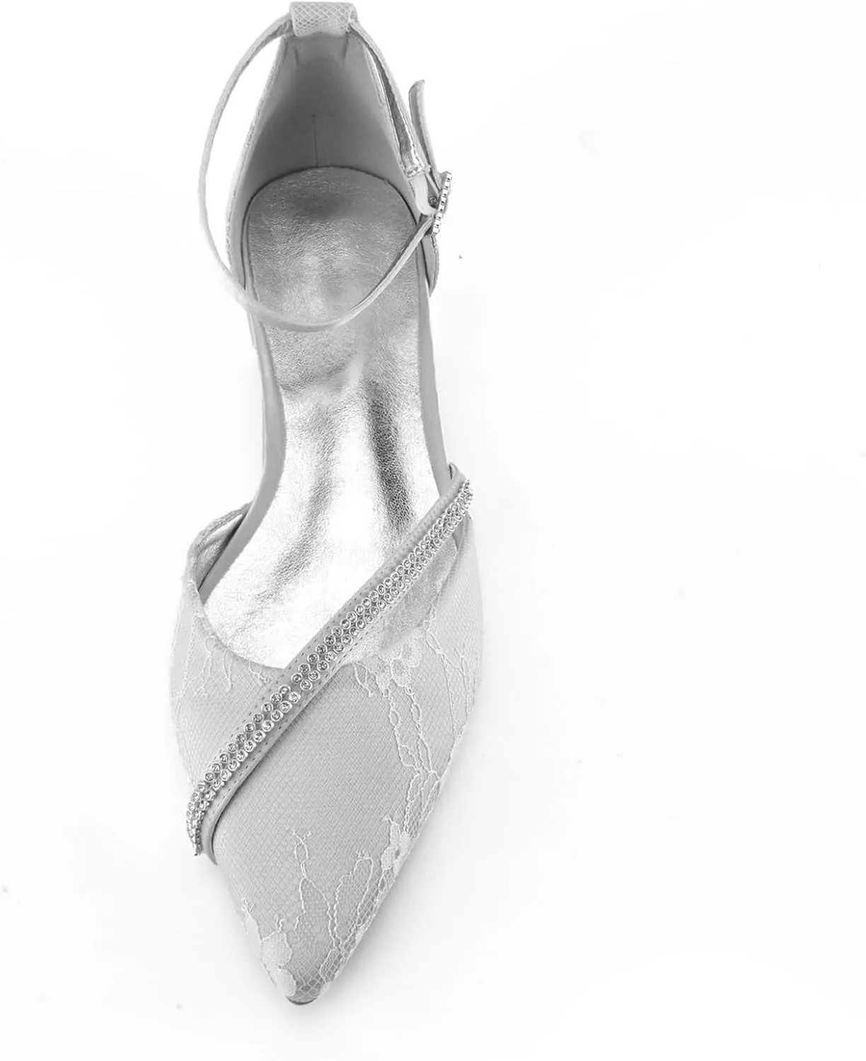 Women's Pointed Toe Wedding Flats for Bride Comfortable Lace Wedding Shoes Low Heels Crystal Strap Bridal Flats