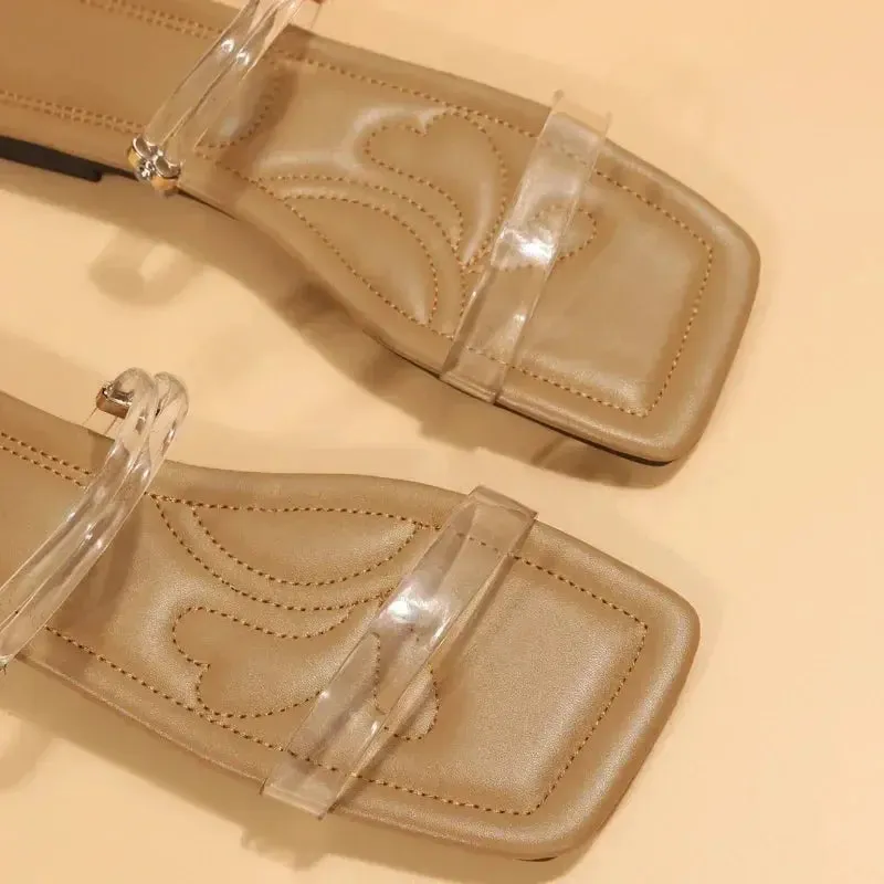 Women's Slippers Fashion  PVC Transparent Open Toe Sexy Square Head Large Casual Flat Sandals Every Day Wear