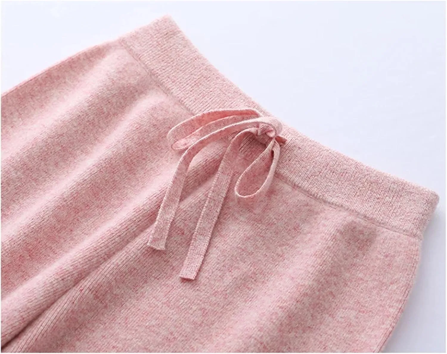 Women's Solid Color Knitted Wool Trousers Classic Warm Drawstring Lace-Up Wide-Leg Pants