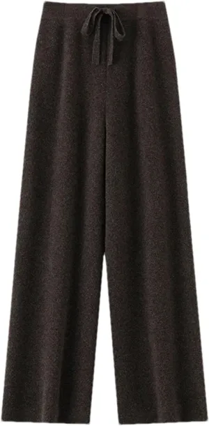 Women's Solid Color Knitted Wool Trousers Classic Warm Drawstring Lace-Up Wide-Leg Pants