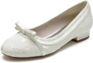 Women's Wedding Bridal Flats Satin Round Toe Slip on Ballet Flat Comfortable Dressy Flats 2.5Cm
