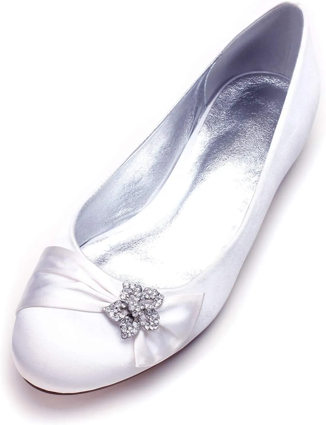 Womens Wedding Satin Pumps Ladies Flat Bridal Slip on Shoes Rhinestone Ballet Ballerina Shoes