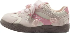 Y2K Vintage Trainer for Girls Low-Top Breathable Casual Sneakers Strawbetty Milk Cream Retro Sport Shoes for Women