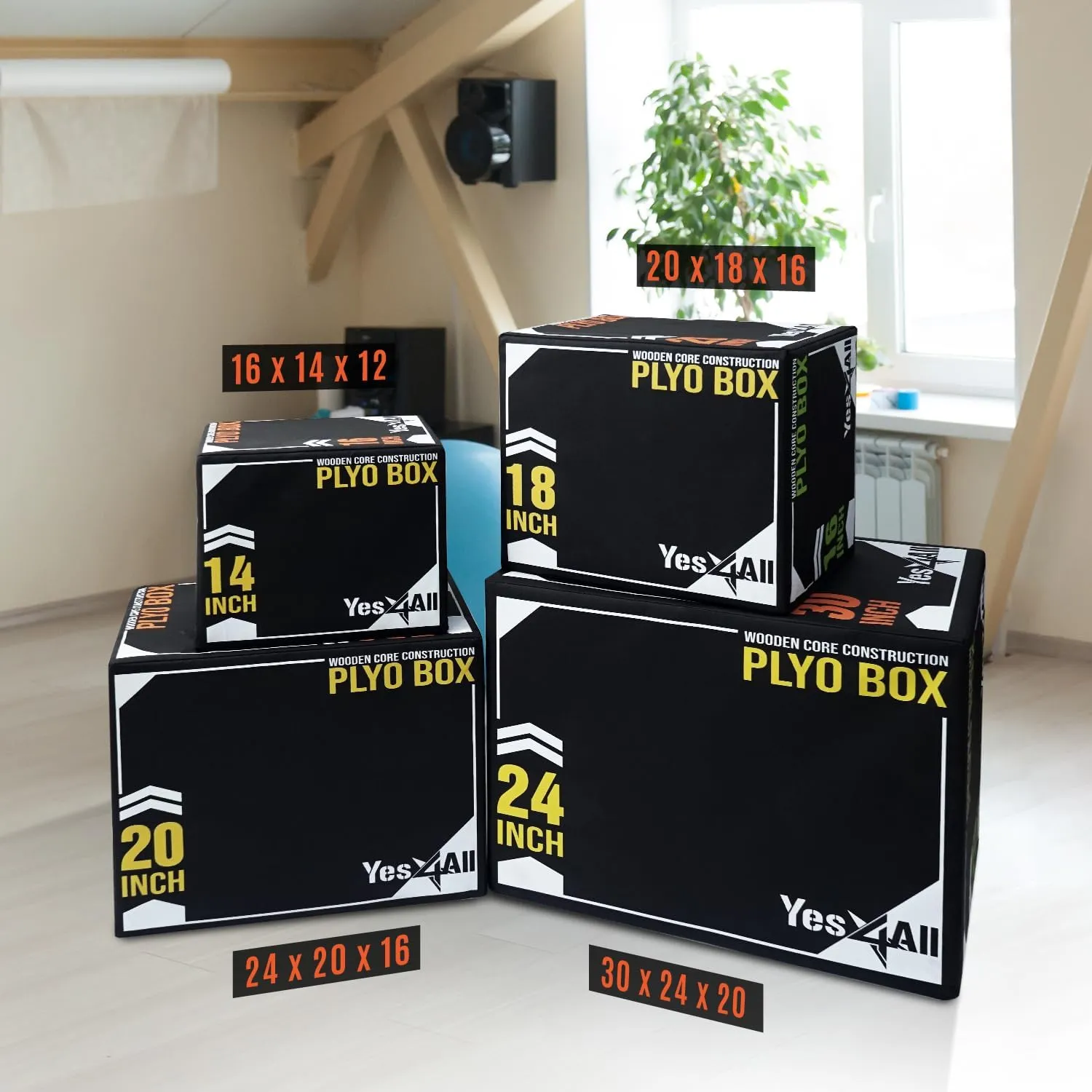 Yes4All 3-in-1 Soft-Padded Plyo Box With Wooden Core, Non-Slip Multi-Use Cushioned Plyometric Jump Box for Jumping, Conditioning, Strength Training