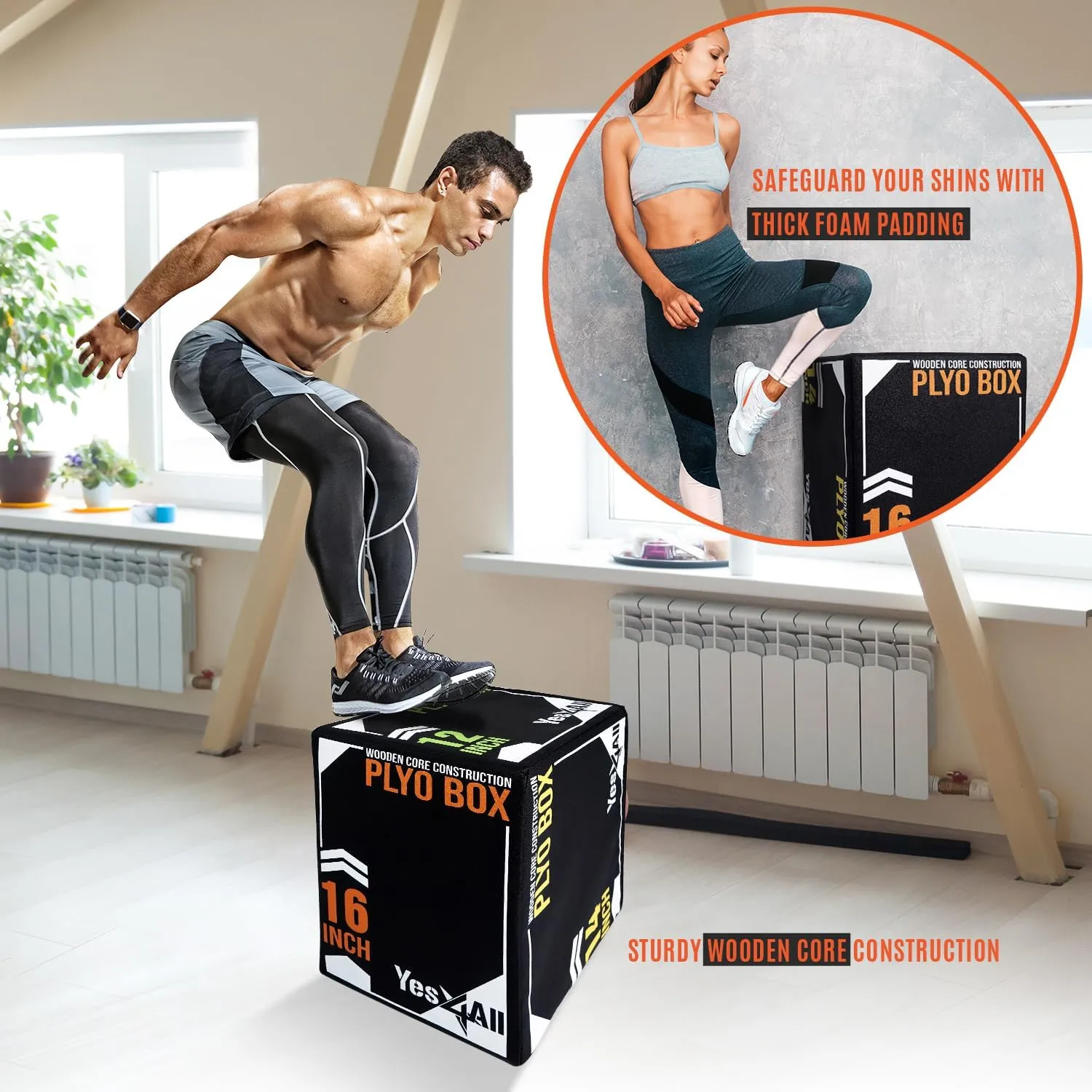 Yes4All 3-in-1 Soft-Padded Plyo Box With Wooden Core, Non-Slip Multi-Use Cushioned Plyometric Jump Box for Jumping, Conditioning, Strength Training