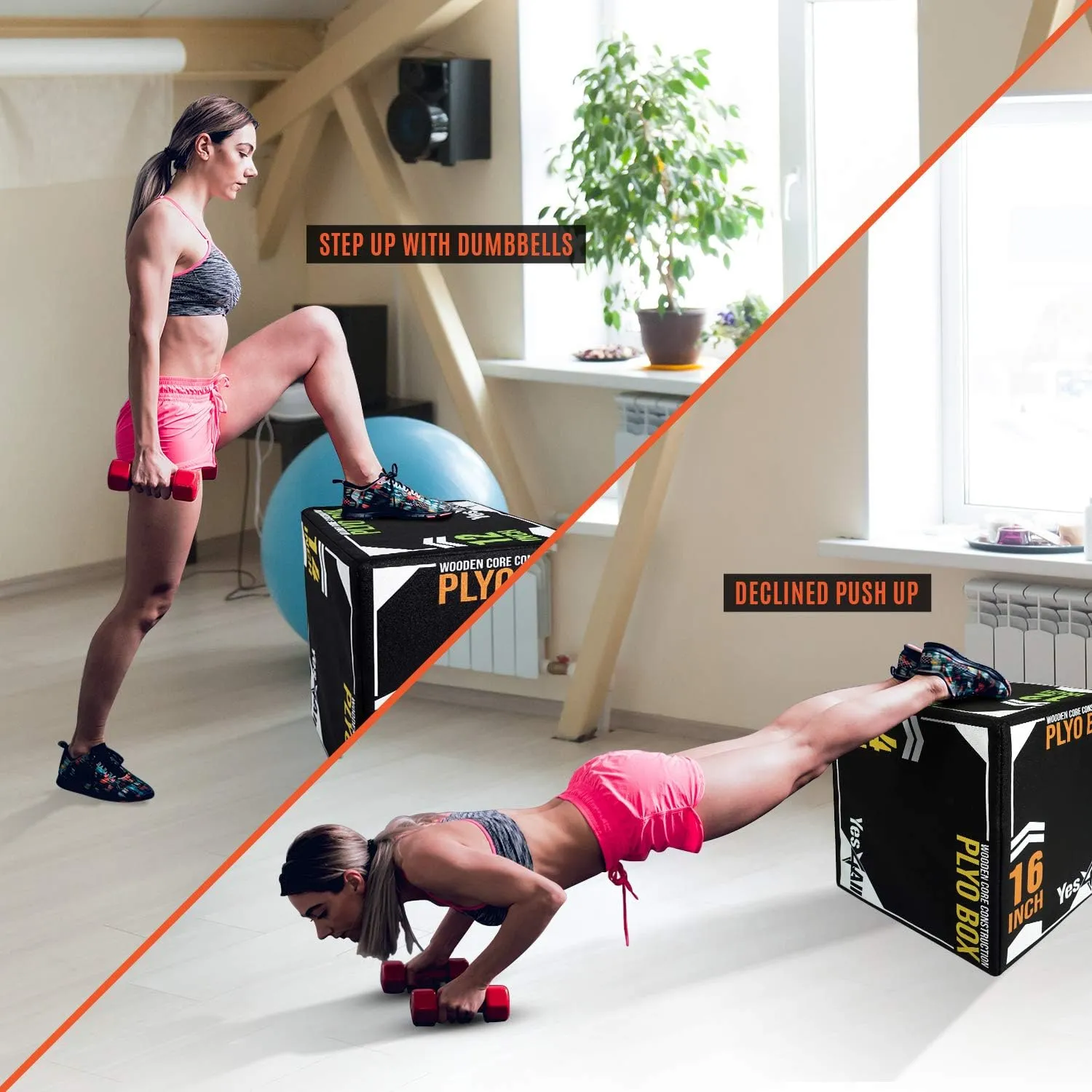 Yes4All 3-in-1 Soft-Padded Plyo Box With Wooden Core, Non-Slip Multi-Use Cushioned Plyometric Jump Box for Jumping, Conditioning, Strength Training