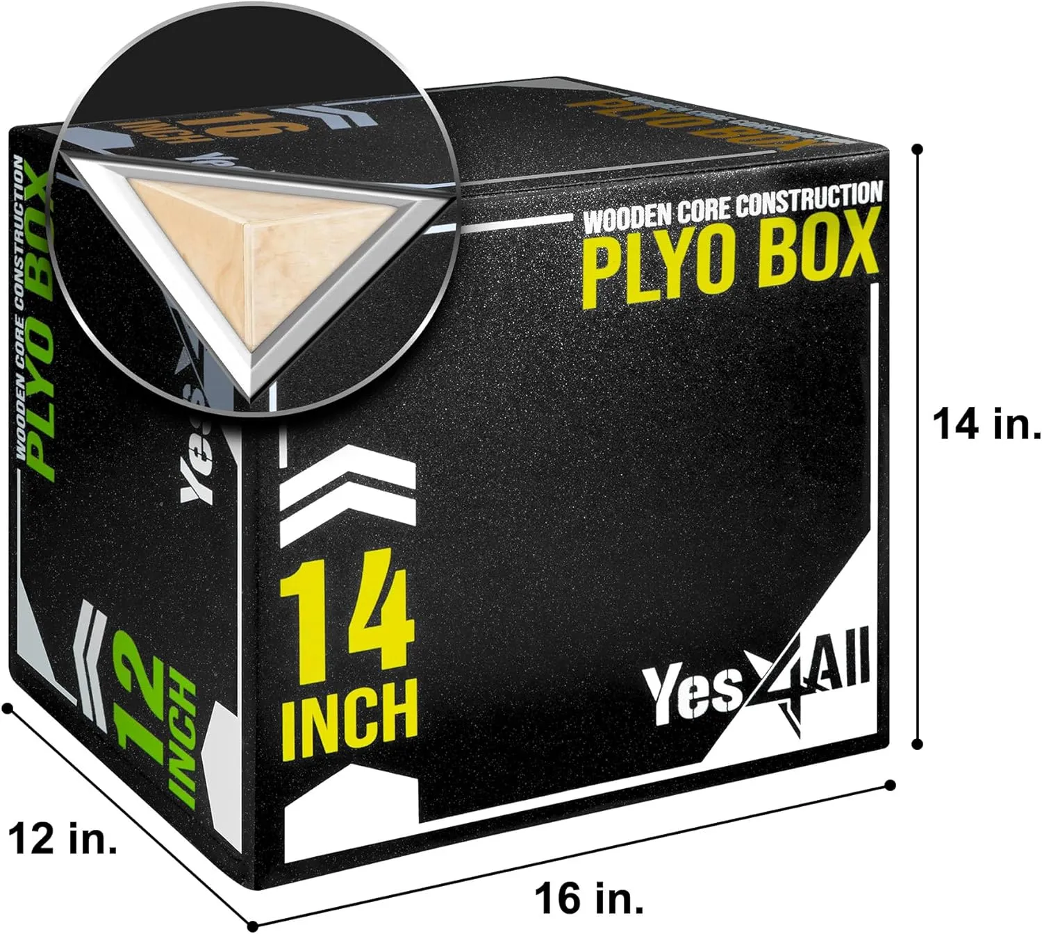 Yes4All 3-in-1 Soft-Padded Plyo Box With Wooden Core, Non-Slip Multi-Use Cushioned Plyometric Jump Box for Jumping, Conditioning, Strength Training