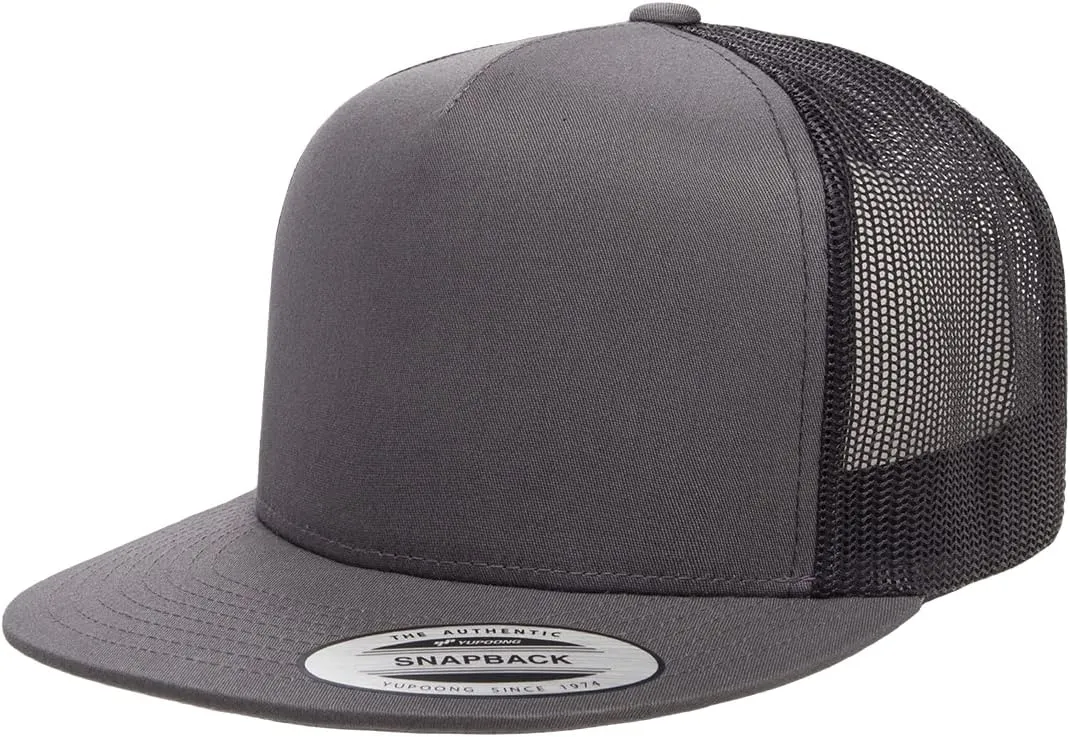 Yupoong 5-Panel YP Classic Trucker Cap | High Profile Flat Visor Snapback | OSFM | Bulk Packs Available